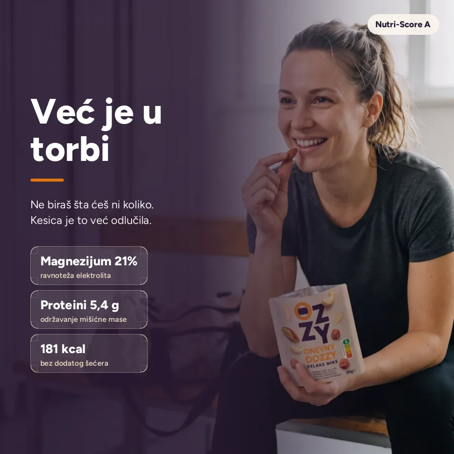 Posle treninga u svlačionici: kesica Relaks je već u torbi — magnezijum 21% NRV i 5,4 g proteina